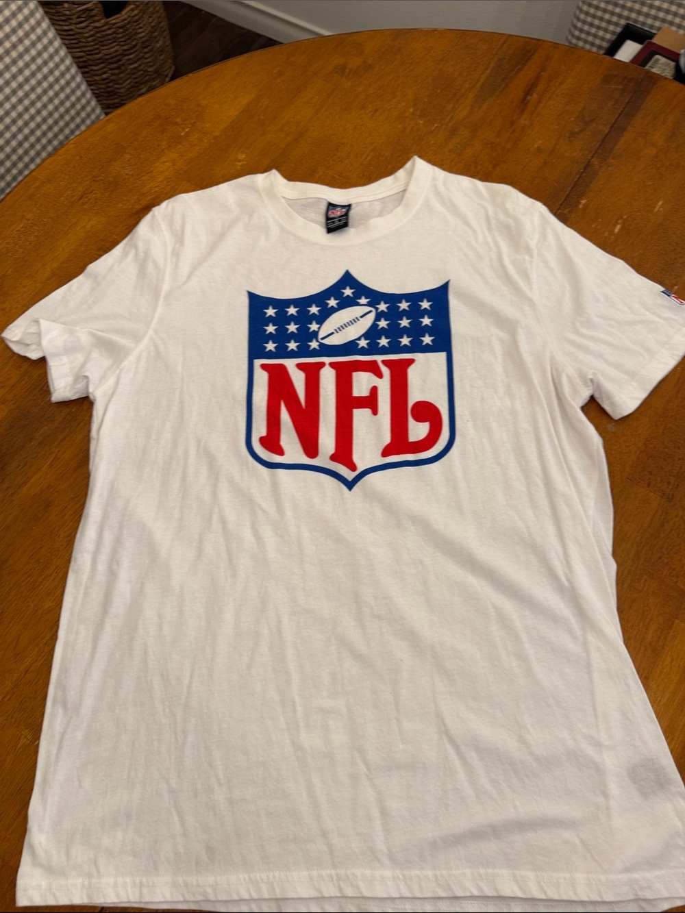 NFL White Short Sleeve Tee with Red and Blue Shield Logo xl